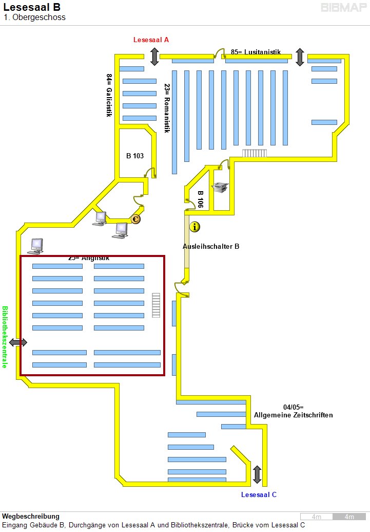 Bild zur Standortanzeige Wegbeschreibung
Eingang Gebude B, Durchgnge von Lesesaal A und Bibliothekszentrale, Brcke vom Lesesaal C