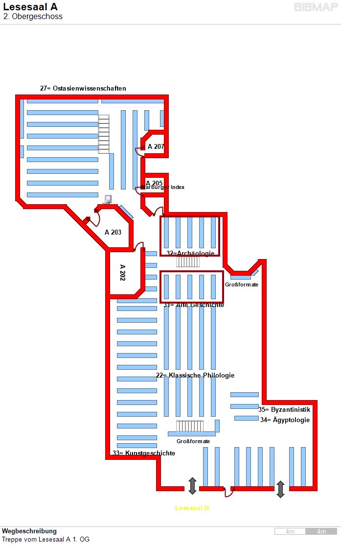 Bild zur Standortanzeige Wegbeschreibung
Treppe vom Lesesaal A 1. OG