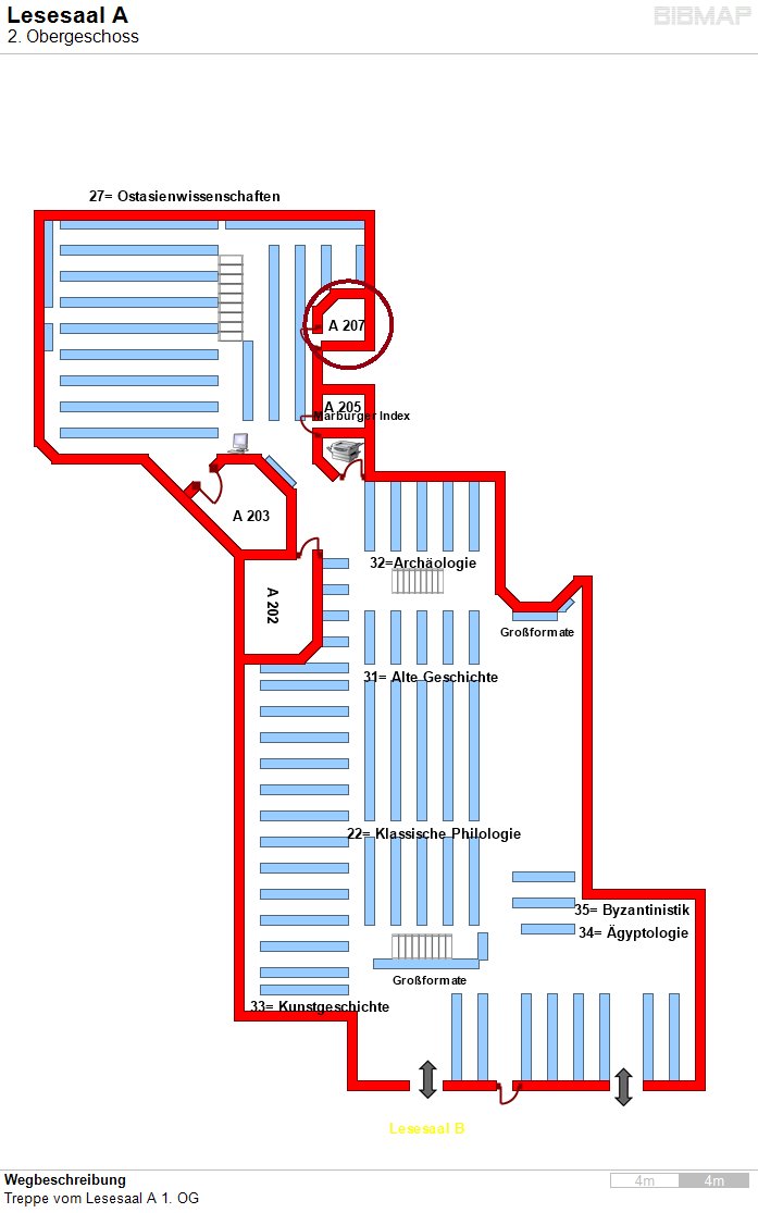 Bild zur Standortanzeige Wegbeschreibung
Treppe vom Lesesaal A 1. OG