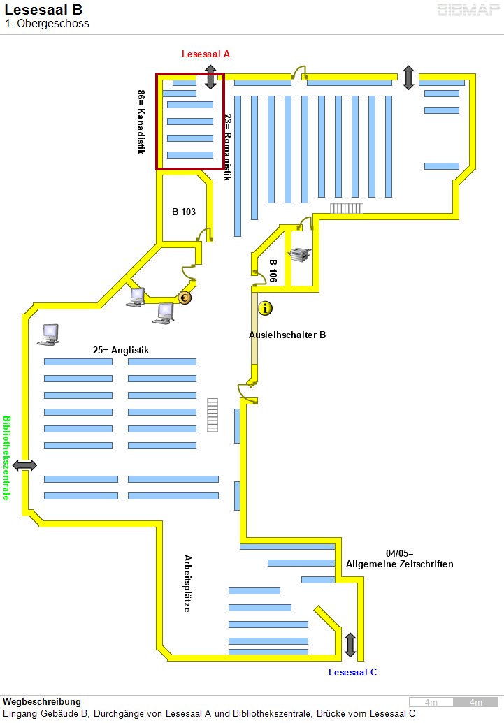 Bild zur Standortanzeige Wegbeschreibung
Eingang Gebude B, Durchgnge von Lesesaal A und Bibliothekszentrale, Brcke vom Lesesaal C