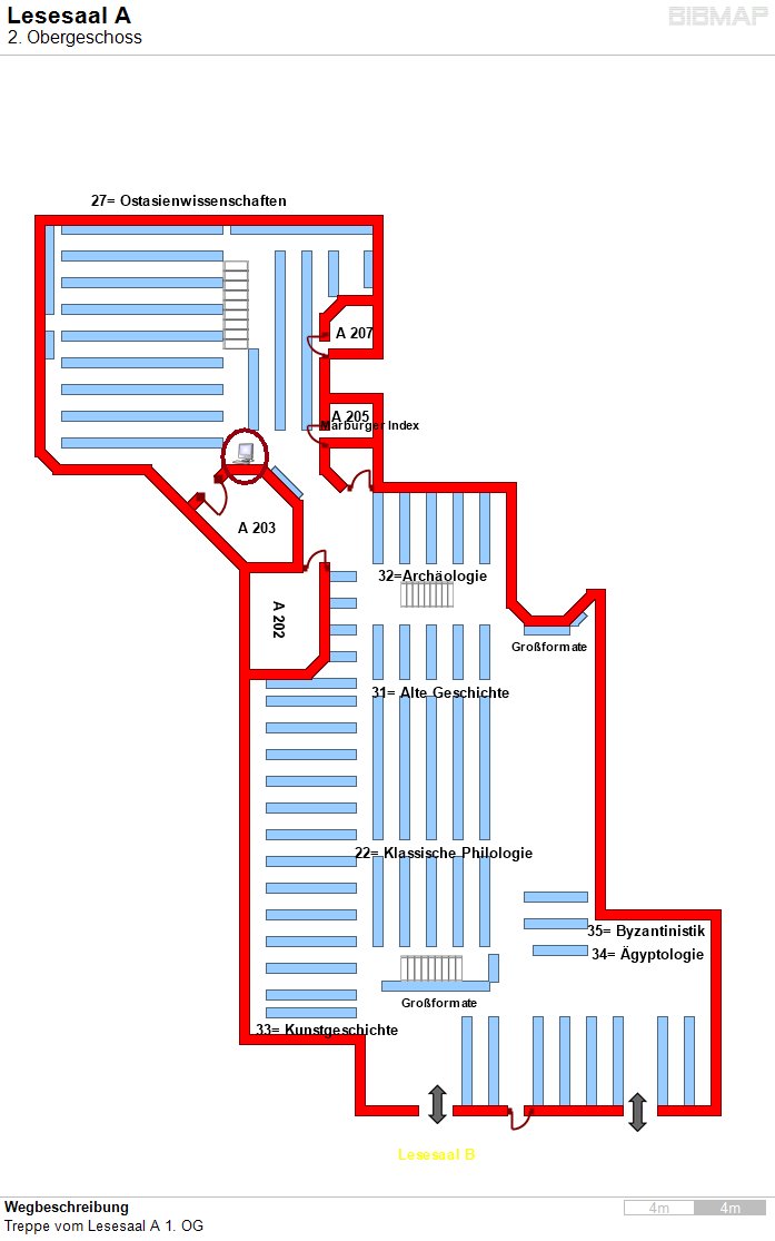 Bild zur Standortanzeige Wegbeschreibung
Treppe vom Lesesaal A 1. OG