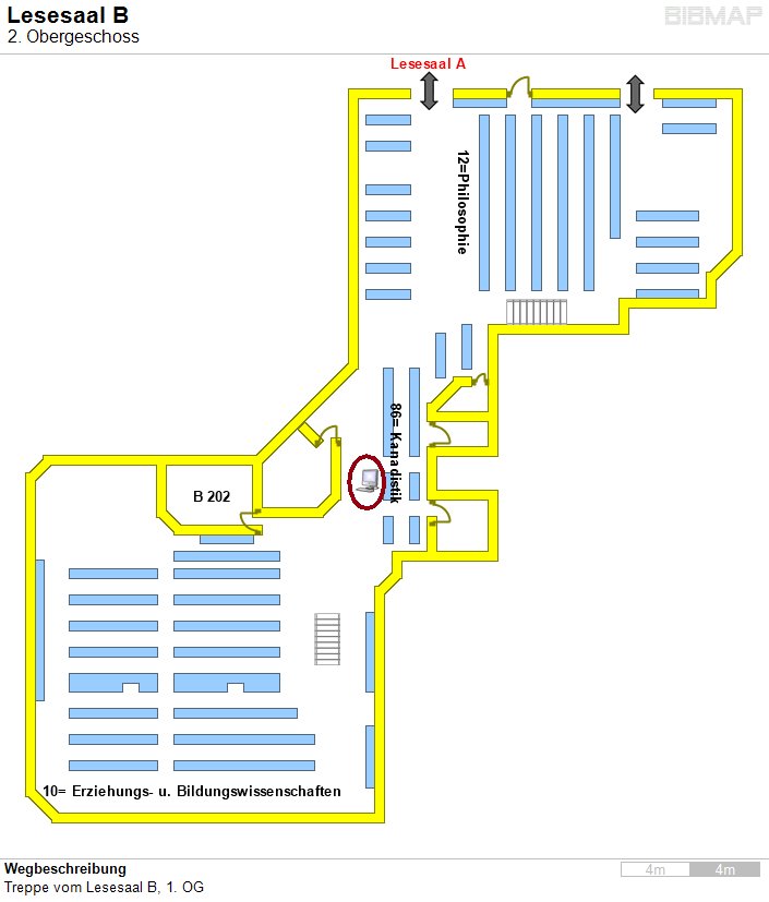 Bild zur Standortanzeige Wegbeschreibung
Eingang Gebude B, Durchgnge von Lesesaal A und Bibliothekszentrale, Brcke vom Lesesaal C