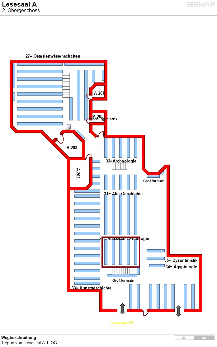 Bild zur Standortanzeige Wegbeschreibung
Treppe vom Lesesaal A 1. OG
