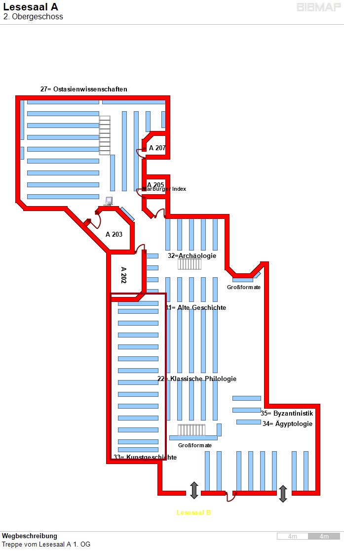 Bild zur Standortanzeige Wegbeschreibung
Treppe vom Lesesaal A 1. OG
