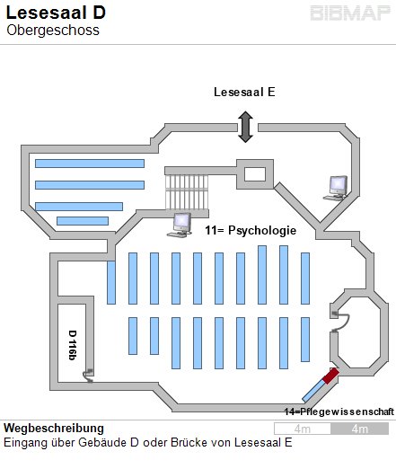 Bild zur Standortanzeige Wegbeschreibung
Eingang ber Gebude D oder Brcke von Lesesaal E