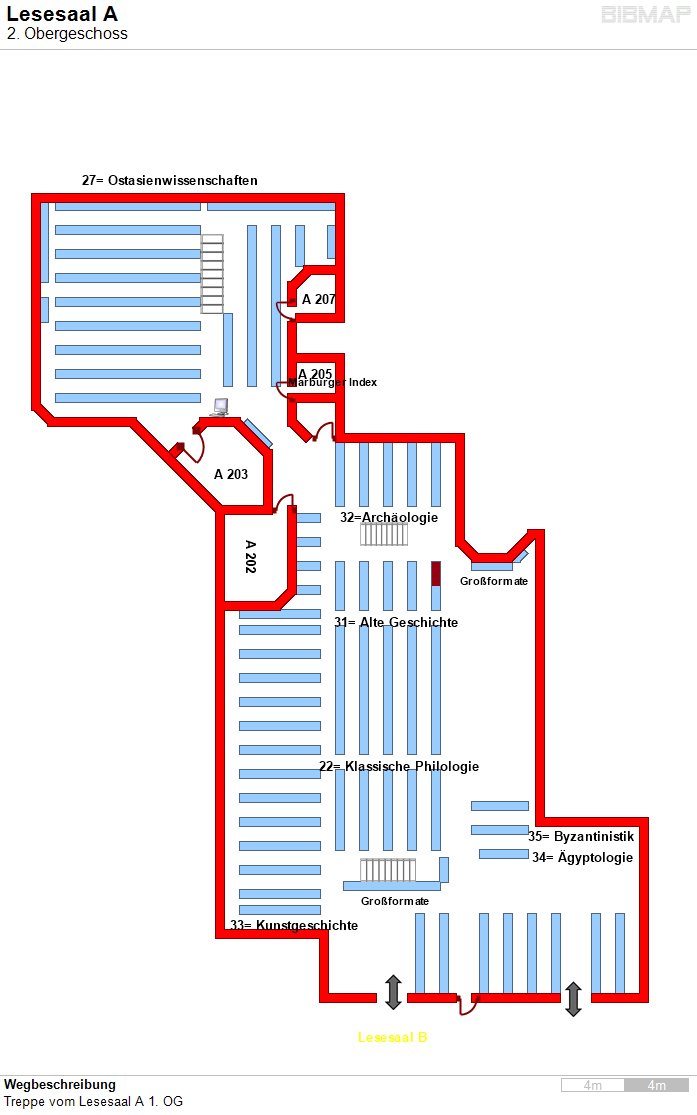 Bild zur Standortanzeige Wegbeschreibung
Treppe vom Lesesaal A 1. OG
