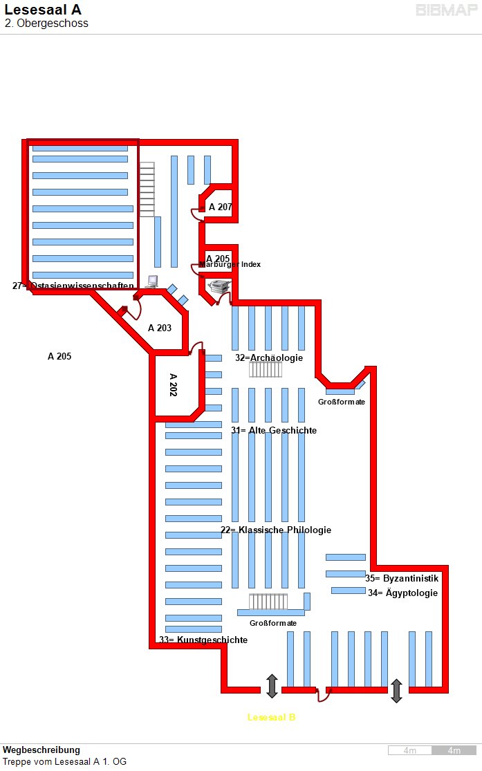 Bild zur Standortanzeige Wegbeschreibung
Treppe vom Lesesaal A 1. OG