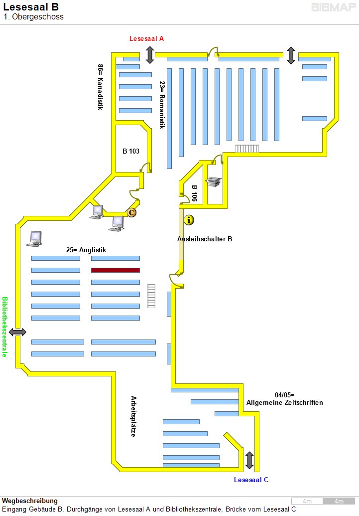 Bild zur Standortanzeige Wegbeschreibung
Eingang Geb�ude B, Durchg�nge von Lesesaal A und Bibliothekszentrale, Br�cke vom Lesesaal C