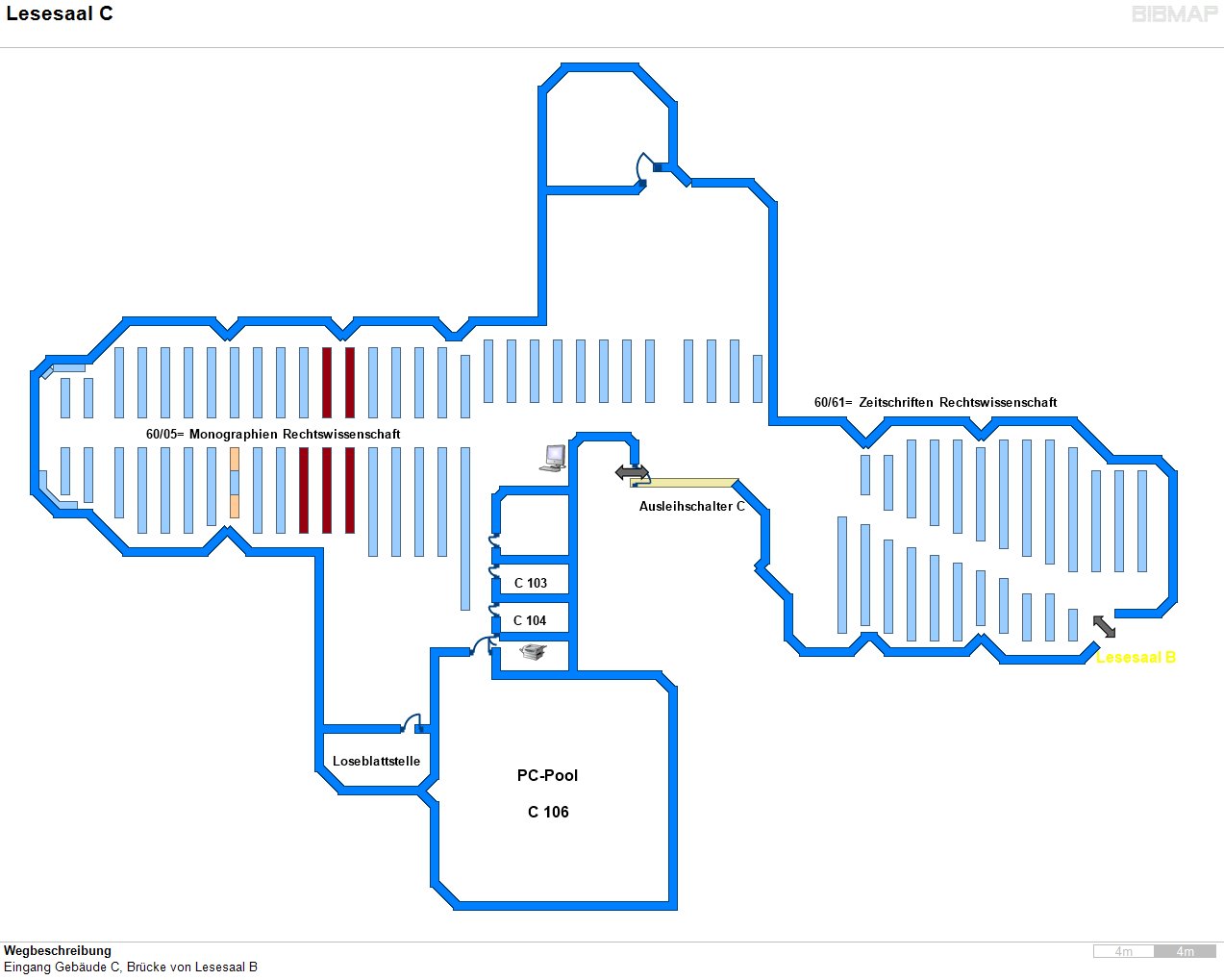 Bild zur Standortanzeige Wegbeschreibung
Eingang Geb�ude C, Br�cke von Lesesaal B