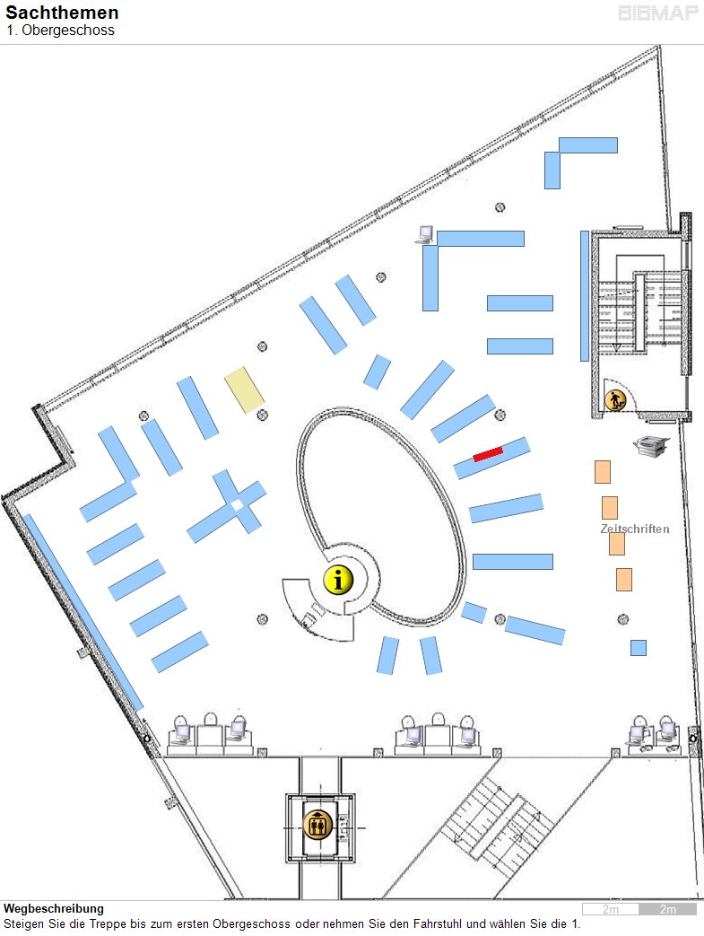 Bild zur Standortanzeige Wegbeschreibung
Steigen Sie die Treppe bis zum ersten Obergeschoss oder nehmen Sie den Fahrstuhl und w�hlen Sie die 1.