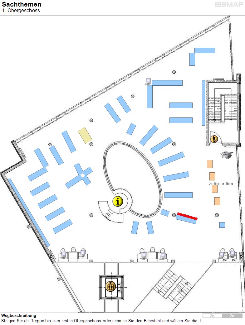 Bild zur Standortanzeige Wegbeschreibung
Steigen Sie die Treppe bis zum ersten Obergeschoss oder nehmen Sie den Fahrstuhl und w�hlen Sie die 1.