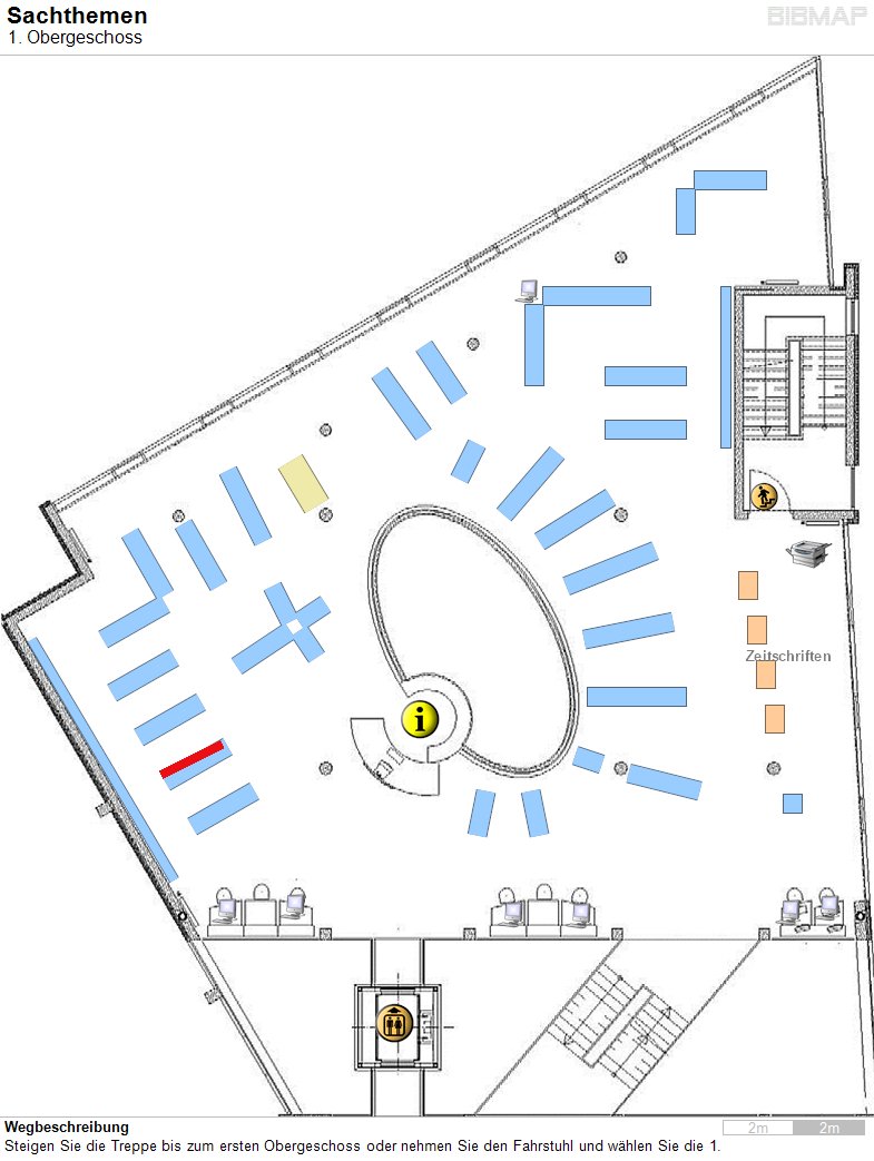 Bild zur Standortanzeige Wegbeschreibung
Steigen Sie die Treppe bis zum ersten Obergeschoss oder nehmen Sie den Fahrstuhl und w�hlen Sie die 1.