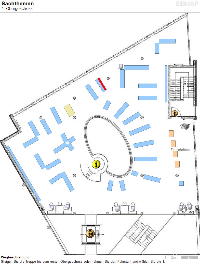 Bild zur Standortanzeige Wegbeschreibung
Steigen Sie die Treppe bis zum ersten Obergeschoss oder nehmen Sie den Fahrstuhl und w�hlen Sie die 1.