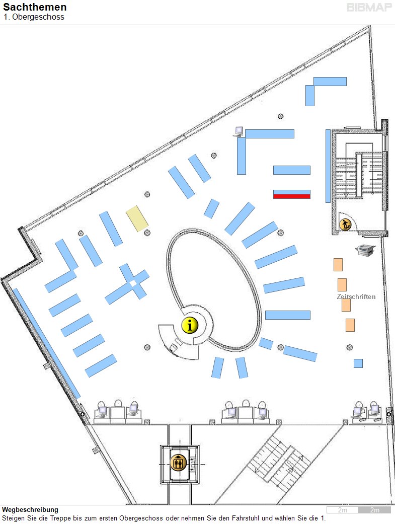 Bild zur Standortanzeige Wegbeschreibung
Steigen Sie die Treppe bis zum ersten Obergeschoss oder nehmen Sie den Fahrstuhl und w�hlen Sie die 1.