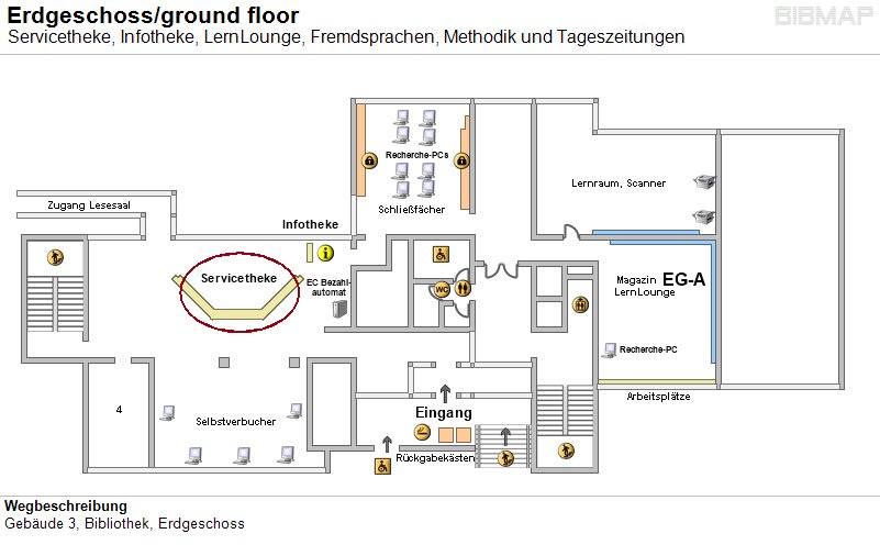 Bild zur Standortanzeige Wegbeschreibung
Geb�ude 3, Bibliothek, Erdgeschoss