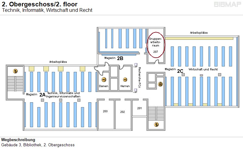 Bild zur Standortanzeige Wegbeschreibung
Geb�ude 3, Bibliothek, 2. Obergeschoss