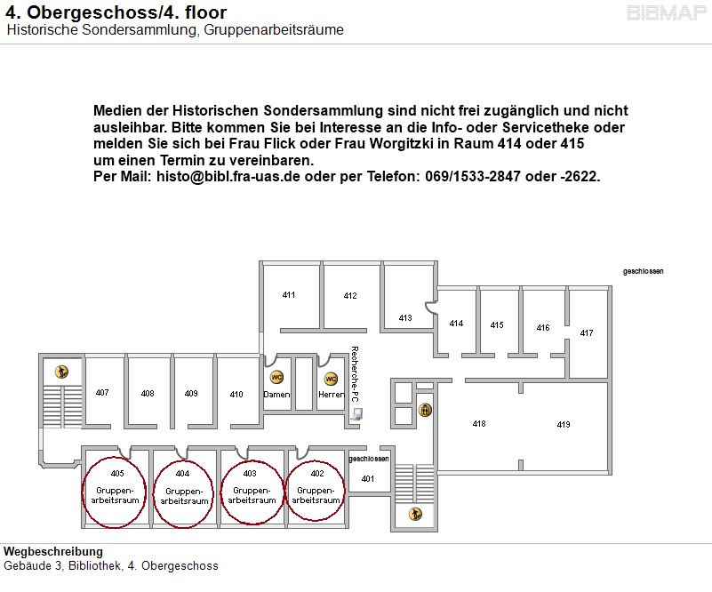 Bild zur Standortanzeige Wegbeschreibung
Geb�ude 3, Bibliothek, 4. Obergeschoss