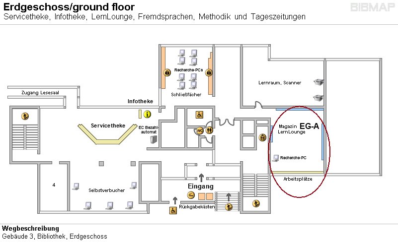 Bild zur Standortanzeige Wegbeschreibung
Gebude 3, Bibliothek, Erdgeschoss