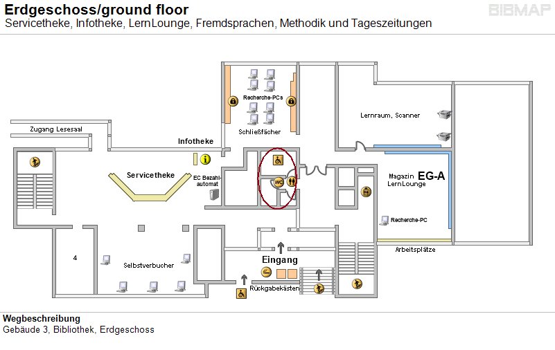 Bild zur Standortanzeige Wegbeschreibung
Geb�ude 3, Bibliothek, Erdgeschoss