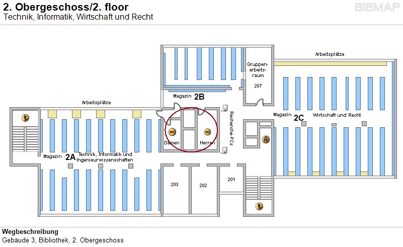 Bild zur Standortanzeige Wegbeschreibung
Geb�ude 3, Bibliothek, 2. Obergeschoss