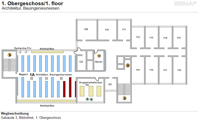 Bild zur Standortanzeige Wegbeschreibung
Geb�ude 3, Bibliothek, 1. Obergeschoss