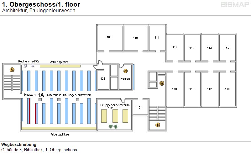 Bild zur Standortanzeige Wegbeschreibung
Geb�ude 3, Bibliothek, 1. Obergeschoss
