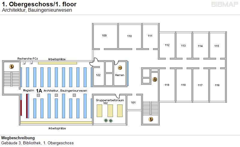 Bild zur Standortanzeige Wegbeschreibung
Geb�ude 3, Bibliothek, 1. Obergeschoss