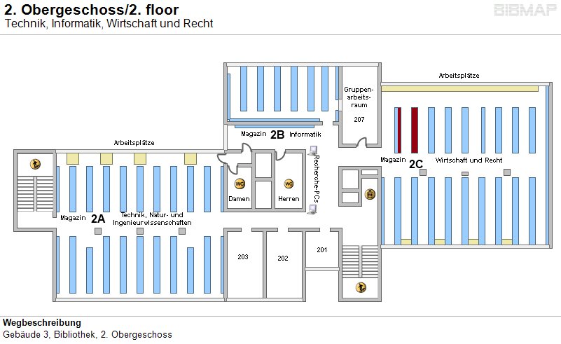 Bild zur Standortanzeige Wegbeschreibung
Geb�ude 3, Bibliothek, 2. Obergeschoss