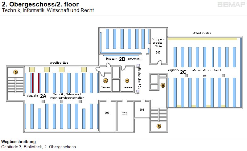 Bild zur Standortanzeige Wegbeschreibung
Geb�ude 3, Bibliothek, 2. Obergeschoss