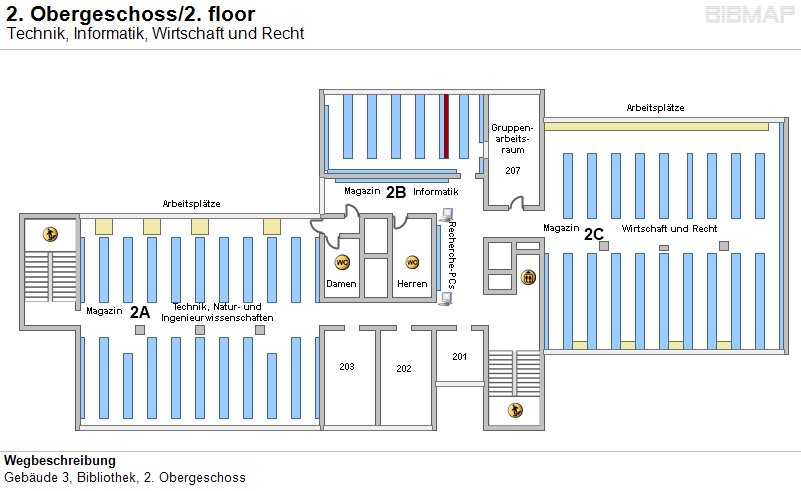 Bild zur Standortanzeige Wegbeschreibung
Geb�ude 3, Bibliothek, 2. Obergeschoss