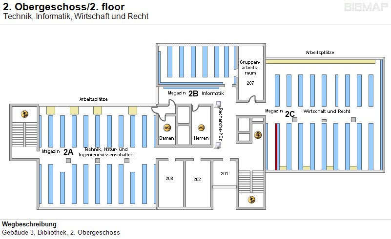 Bild zur Standortanzeige Wegbeschreibung
Geb�ude 3, Bibliothek, 2. Obergeschoss
