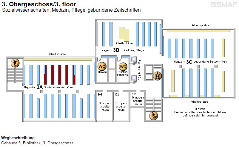 Bild zur Standortanzeige Wegbeschreibung
Geb�ude 3, Bibliothek, 3. Obergeschoss