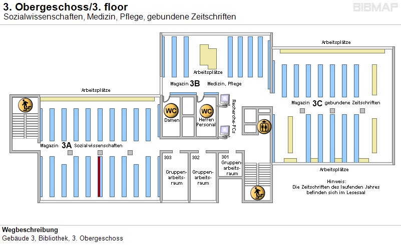 Bild zur Standortanzeige Wegbeschreibung
Geb�ude 3, Bibliothek, 3. Obergeschoss