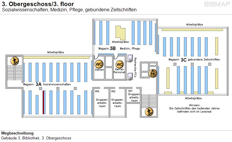 Bild zur Standortanzeige Wegbeschreibung
Geb�ude 3, Bibliothek, 3. Obergeschoss