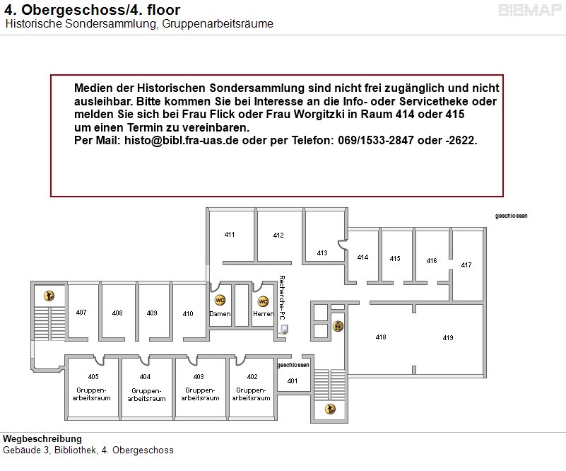 Bild zur Standortanzeige Wegbeschreibung
Geb�ude 3, Bibliothek, 4. Obergeschoss