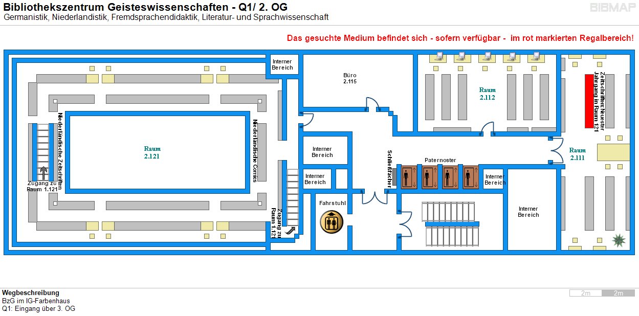 Bild zur Standortanzeige Wegbeschreibung 
BzG im IG-Farbenhaus
Q1: Eingang ber 3. OG