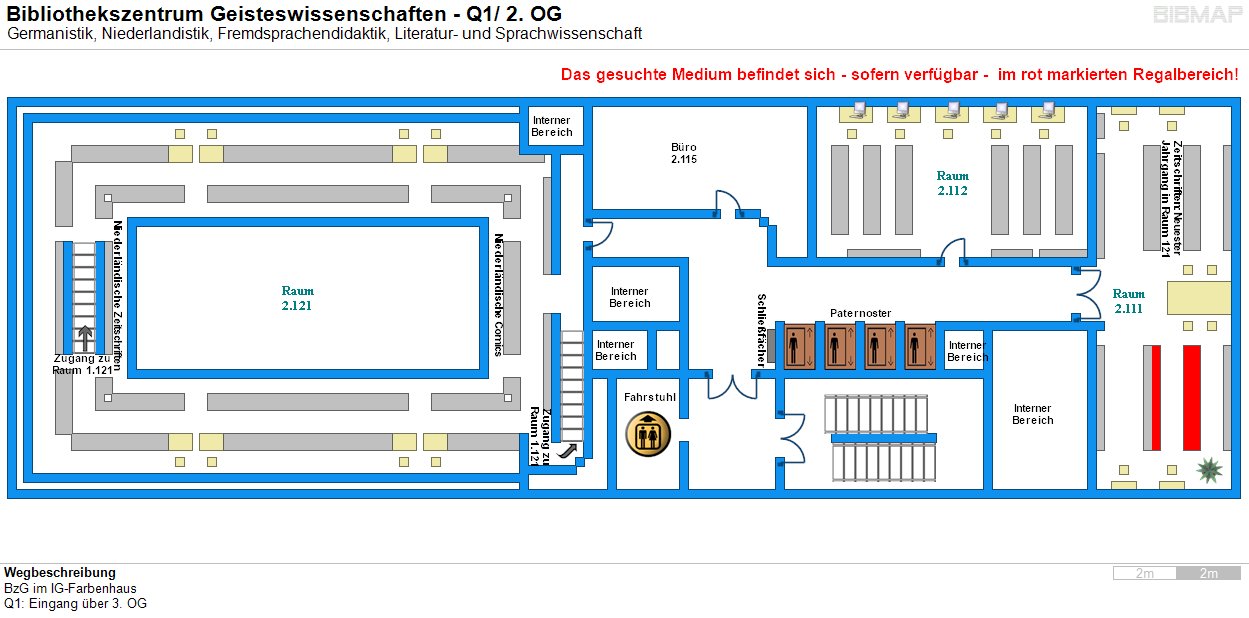 Bild zur Standortanzeige Wegbeschreibung 
BzG im IG-Farbenhaus
Q1: Eingang ber 3. OG