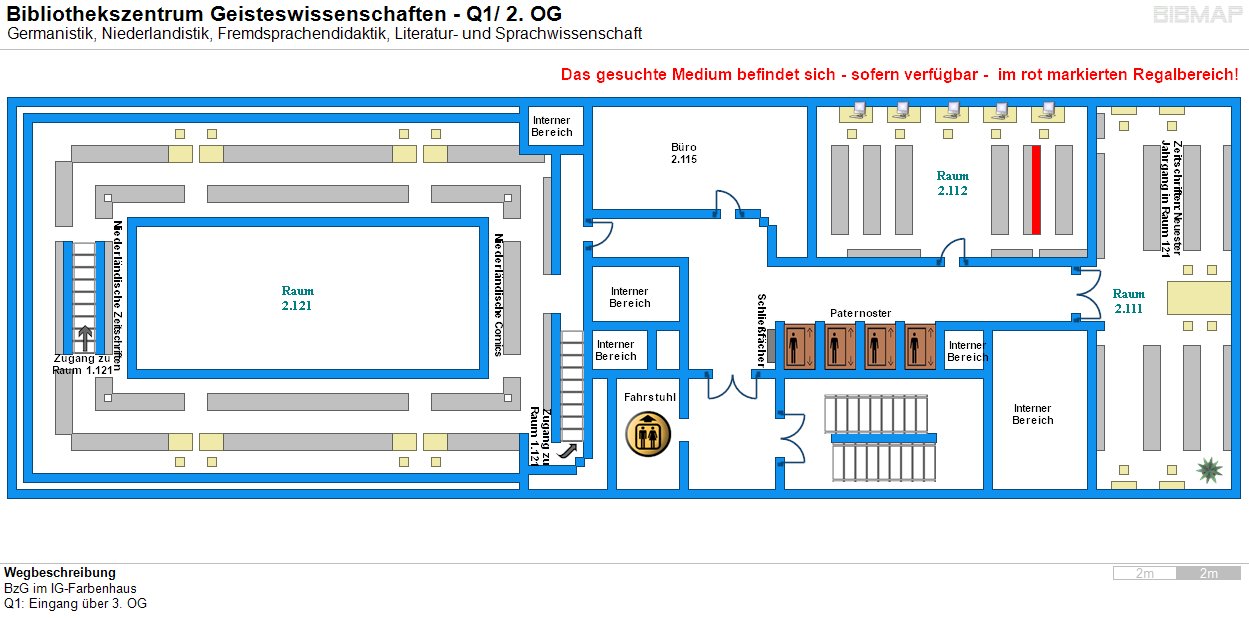 Bild zur Standortanzeige Wegbeschreibung 
BzG im IG-Farbenhaus
Q1: Eingang ber 3. OG