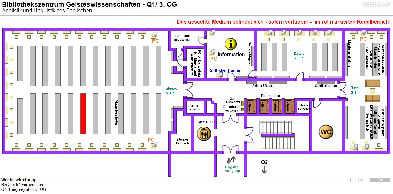 Bild zur Standortanzeige Wegbeschreibung 
BzG im IG-Farbenhaus
Q1: Eingang ber 3. OG