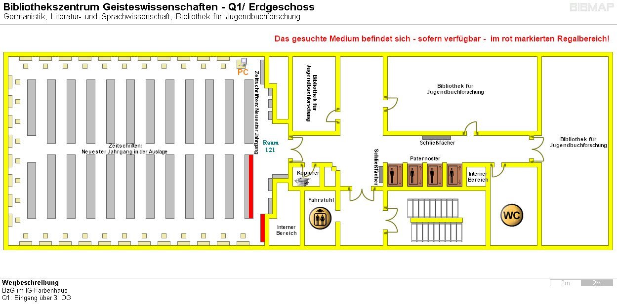 Bild zur Standortanzeige Wegbeschreibung 
BzG im IG-Farbenhaus
Q1: Eingang ber 3. OG