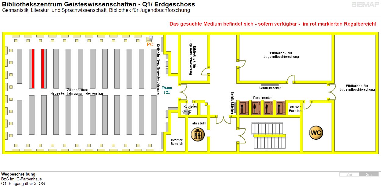 Bild zur Standortanzeige Wegbeschreibung 
BzG im IG-Farbenhaus
Q1: Eingang ber 3. OG