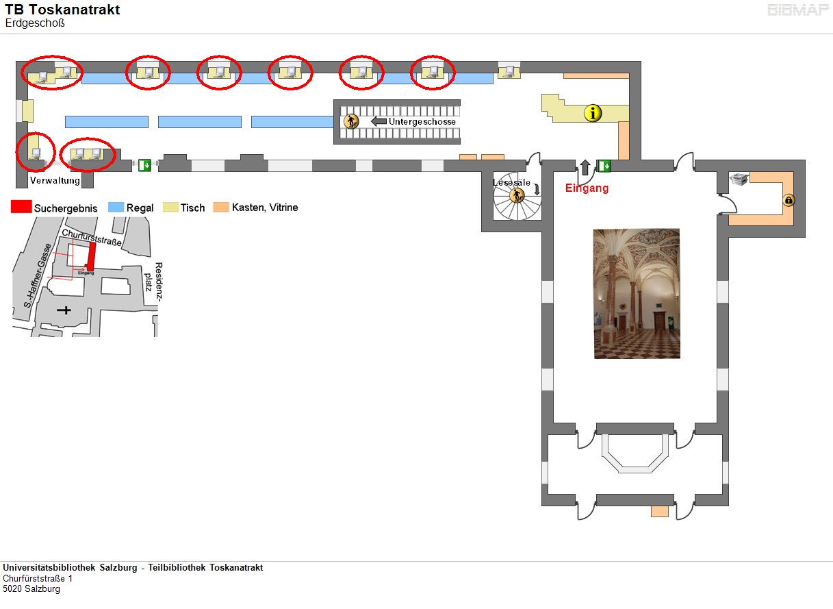 Bild zur Standortanzeige Universittsbibliothek Salzburg - Teilbibliothek Toskanatrakt
Churfrststrae 1
5020 Salzburg