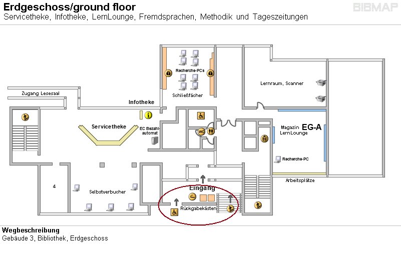 Bild zur Standortanzeige Wegbeschreibung
Gebude 3, Bibliothek, Erdgeschoss